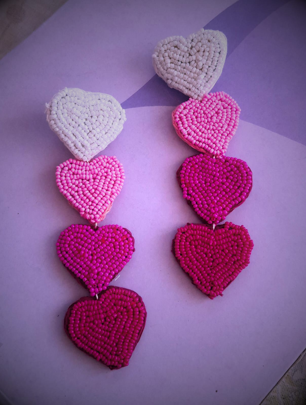 Beaded 4 heart's Earrings 