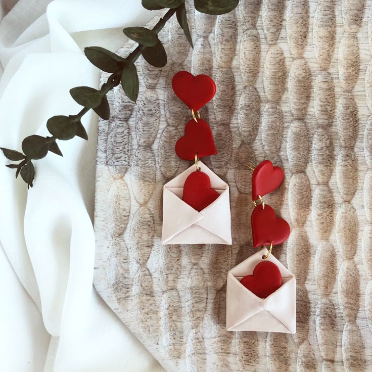 Heart and Envelope Clay Earrings