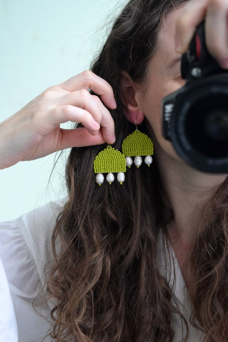 Green Beaded Earrings