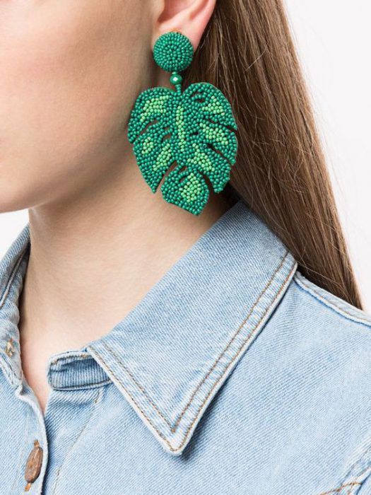 Green Leafy Beaded Earrings