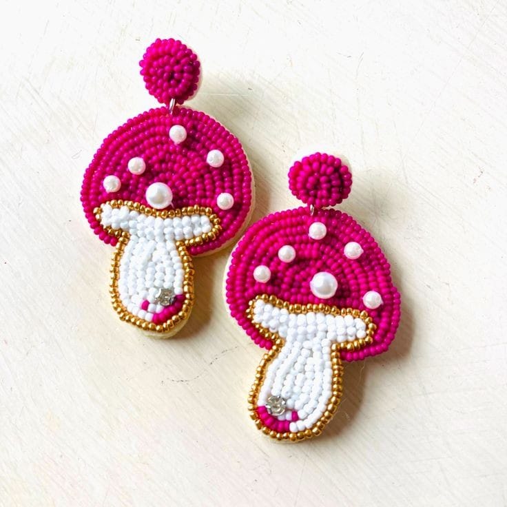 Beaded Mushroom Earrings
