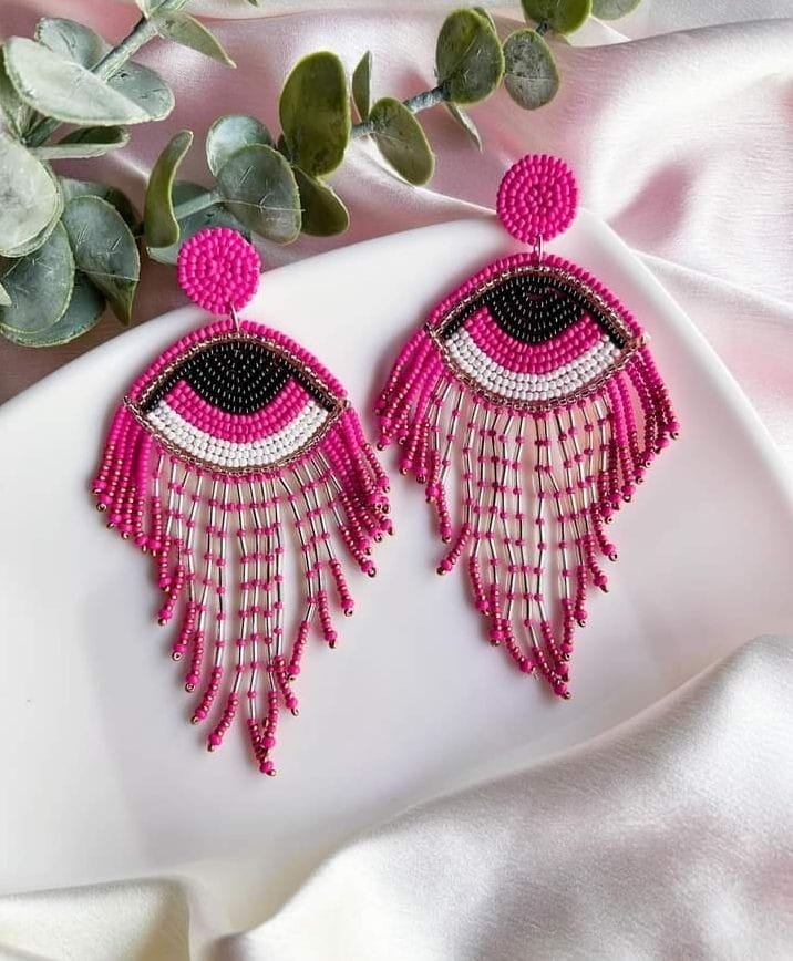 Beaded Eye Statement Earrings
