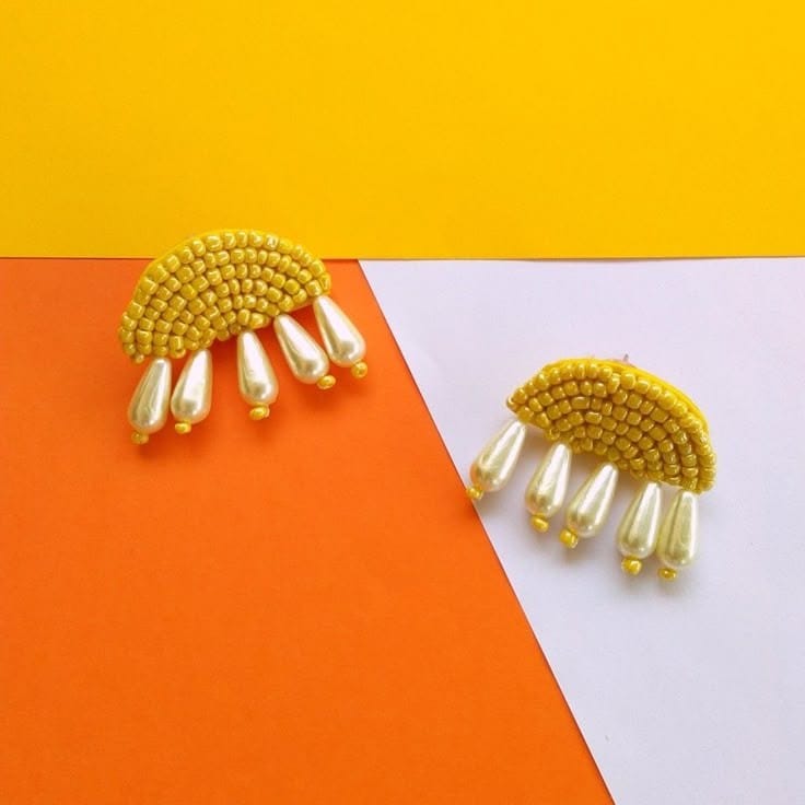 Yellow Beaded Statement Earrings
