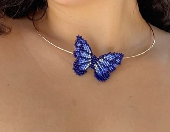 Beaded Butterfly Choker Necklace and Earing's