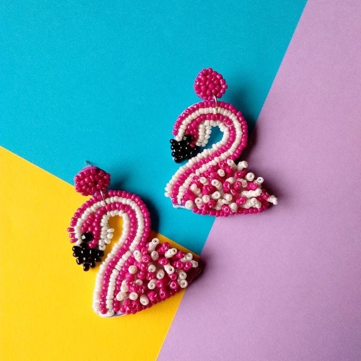 Beaded Flamingo Earrings