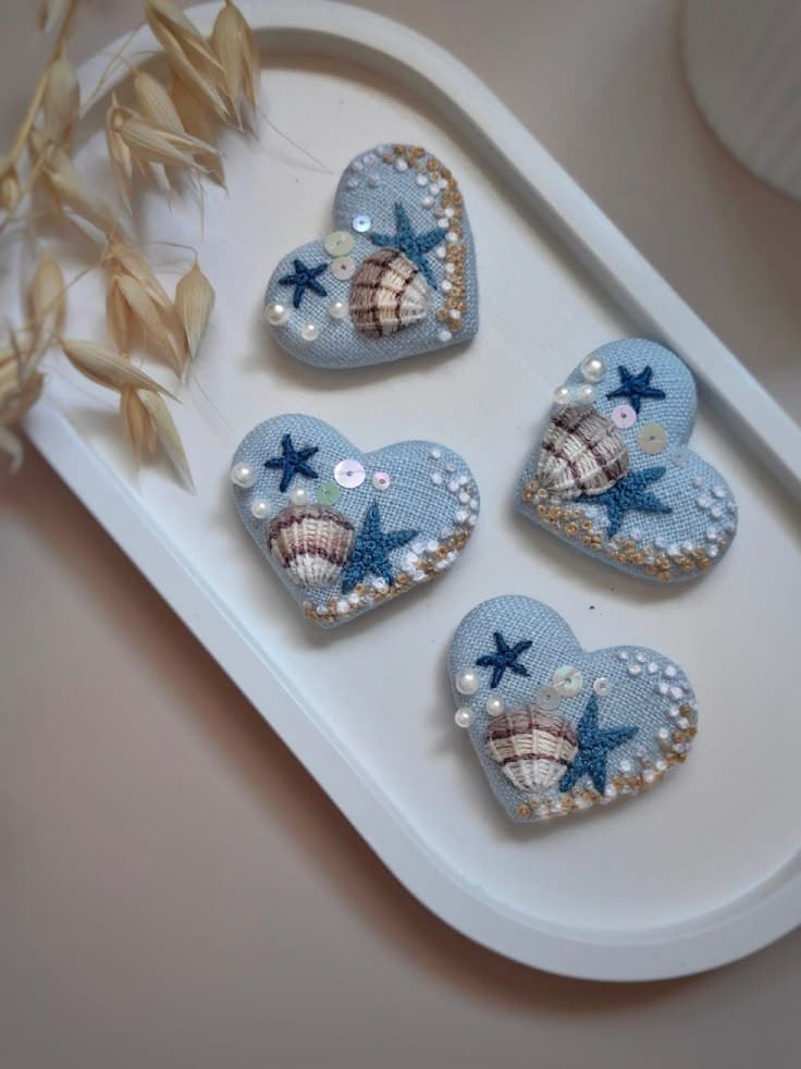 Handcrafted Ocean-Themed Heart Brooches