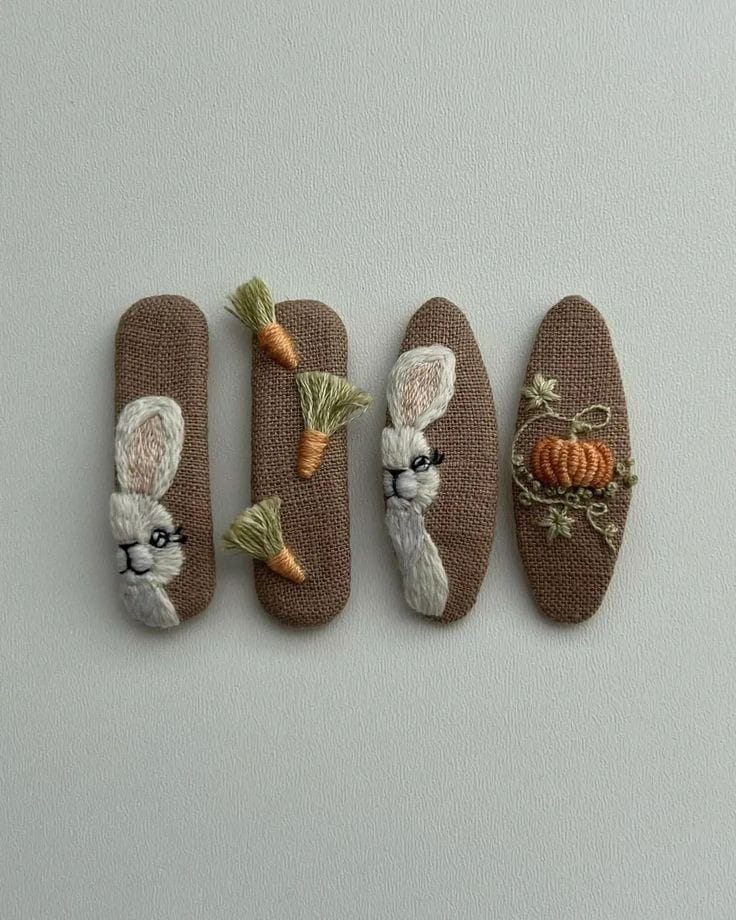 Embroidered Bunny Hair Clips
