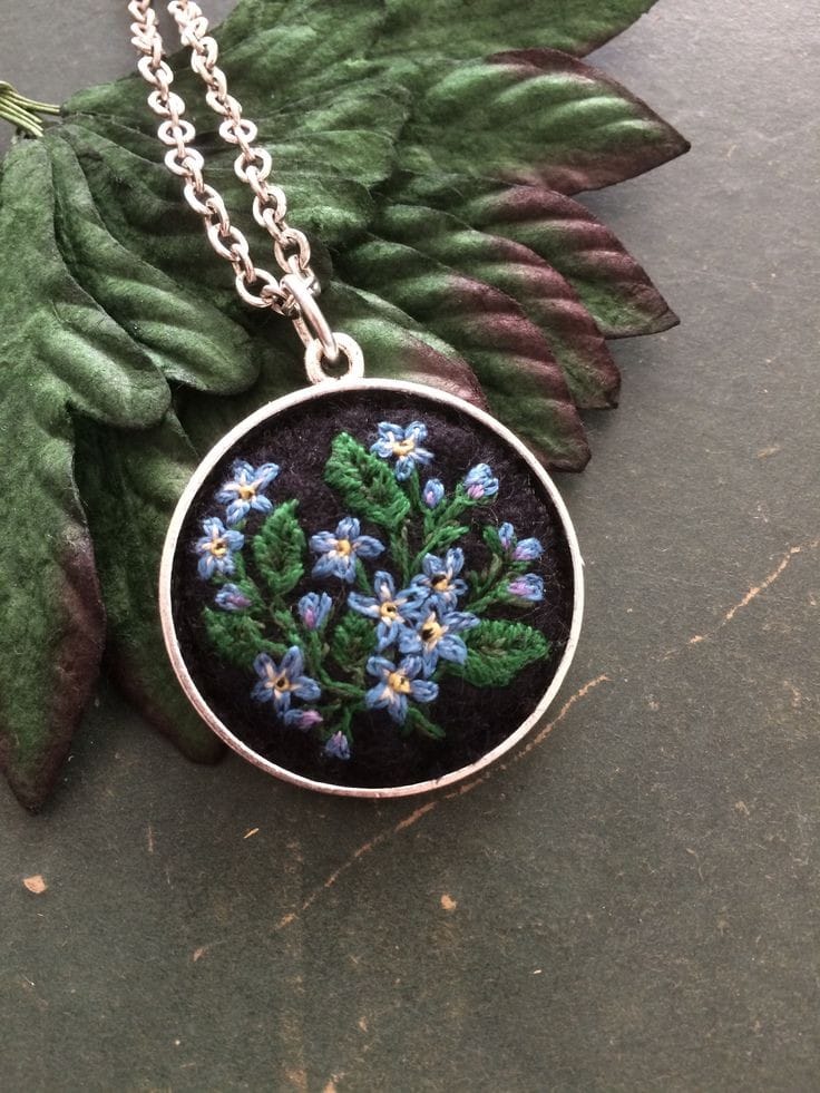 Handmade Floral Embroidered Pendant Necklace