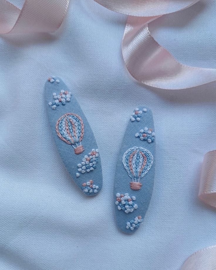 Embroidered Hot Air Balloon Hair Clips