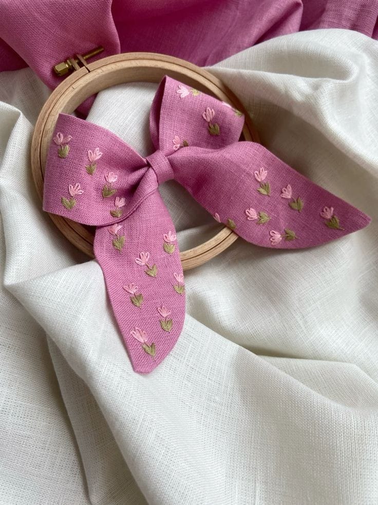 Handmade Embroidered Pink Bow