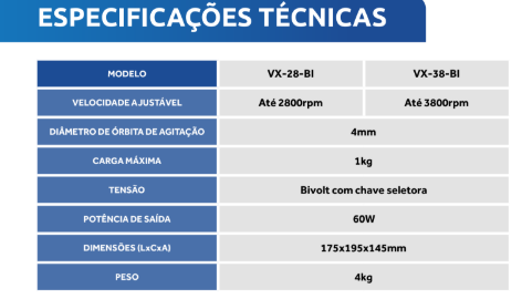 Agitador Vortex até 3.800 RPM Velocidade Regulavel - VX-38-BI
