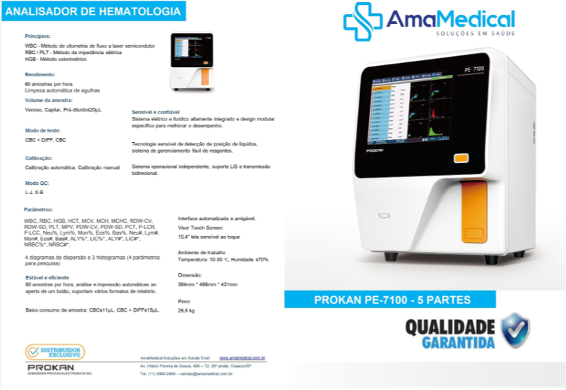 Analisador Hematológico Automático 5 PARTES (EQUIPAMENTO FECHADO)