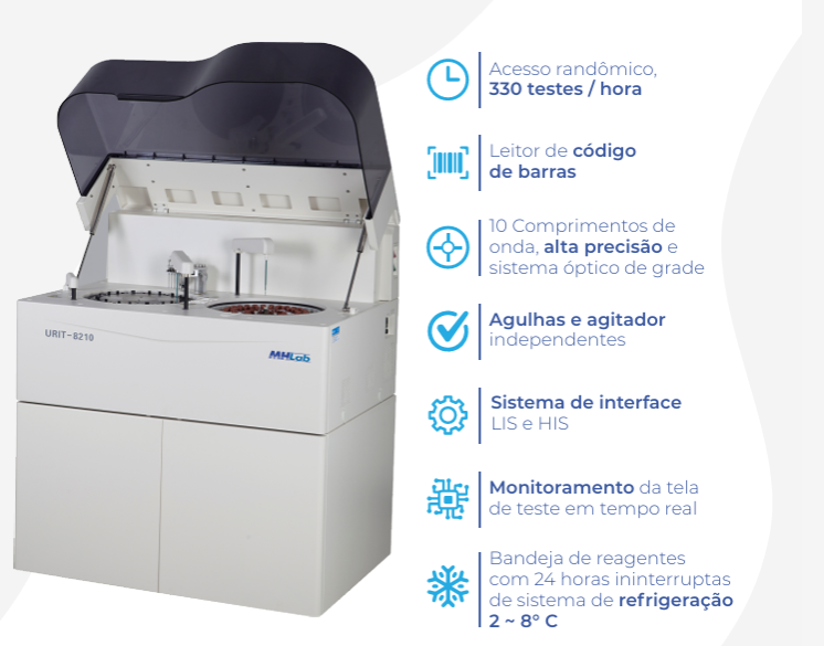 ANALISADOR BIOQUÍMICO AUTOMÁTICO E TURBIDIMÉTRICO URIT - 8210