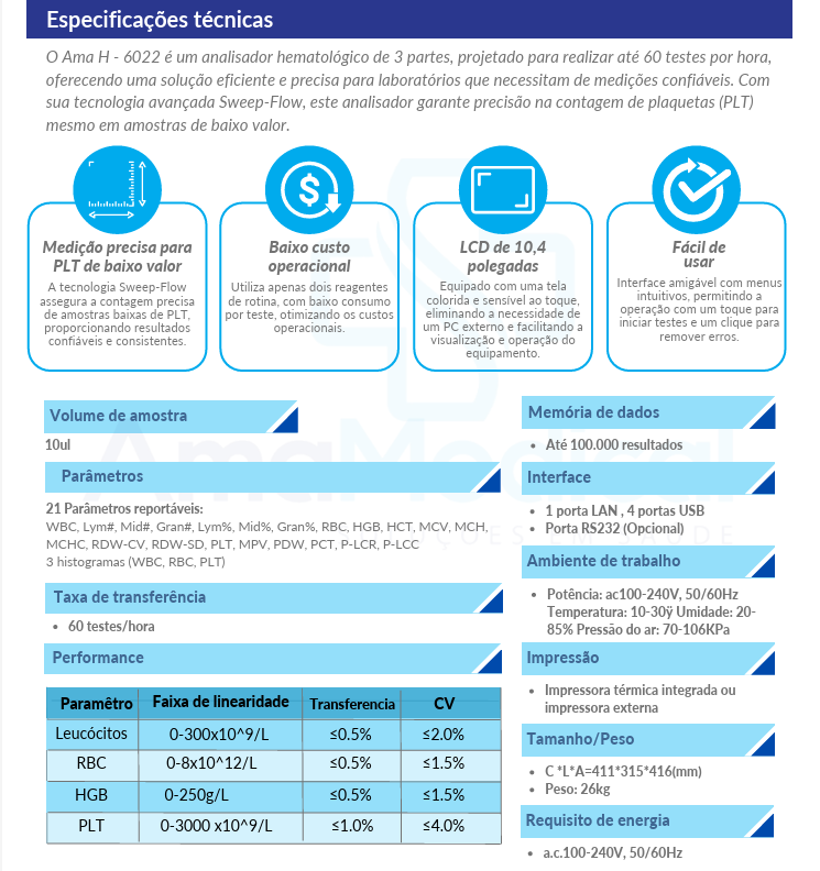 Analisador Hematológico AMA H-6022 (EQUIPAMENTO FECHADO)