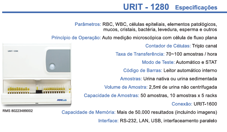 ESTAÇÃO DE TRABALHO COMPLETA PARA URINÁLISE  - TOTALMENTE AUTOMÁTICA URIT 1280 – 1600