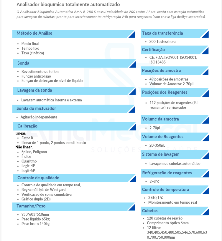 Analisador Bioquímico Automatico AMA B-280 S /AMA B-200