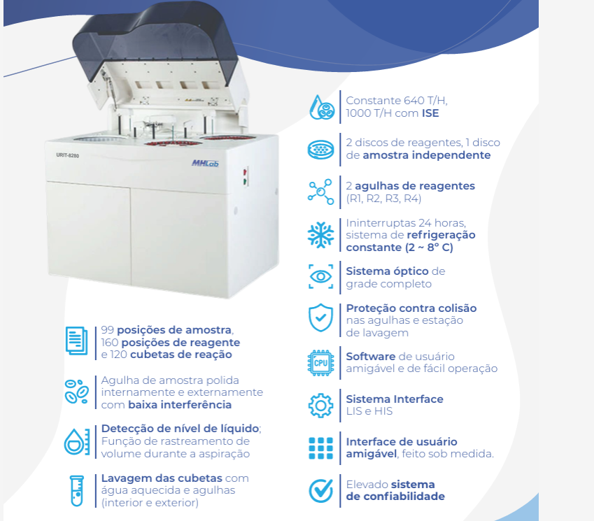 ANALISADOR AUTOMÁTICO BIOQUÍMICO E TURBIDIMÉTRICO URIT - 8280