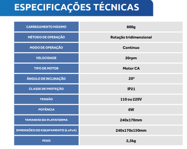 Agitador Analógico Tridimensional, 20RPM, Ângulo: 20° . Modo Continuo - AGTRI