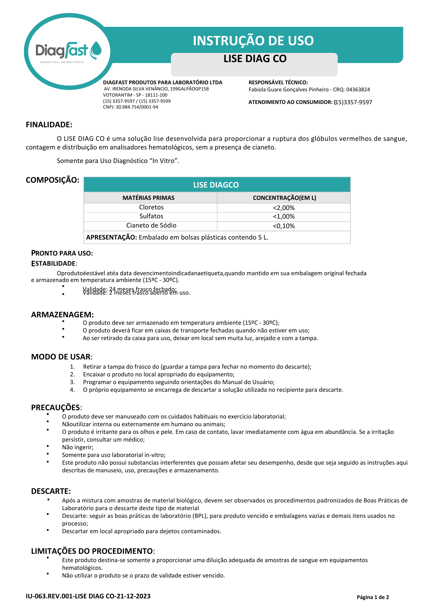 REAGENTE ( LH500 - LH750 - LH780) 