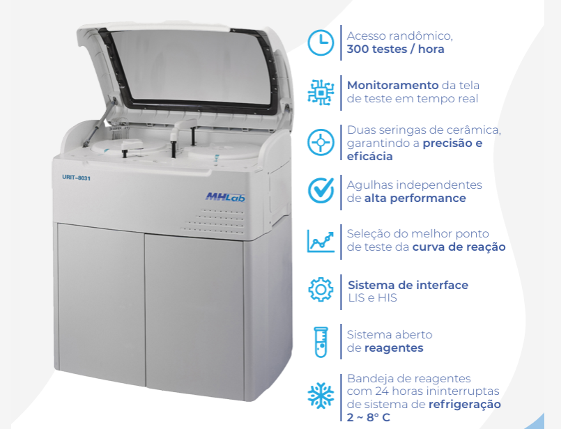 ANALISADOR AUTOMÁTICO BIOQUÍMICO E TURBIDIMÉTRICO URIT - 8031