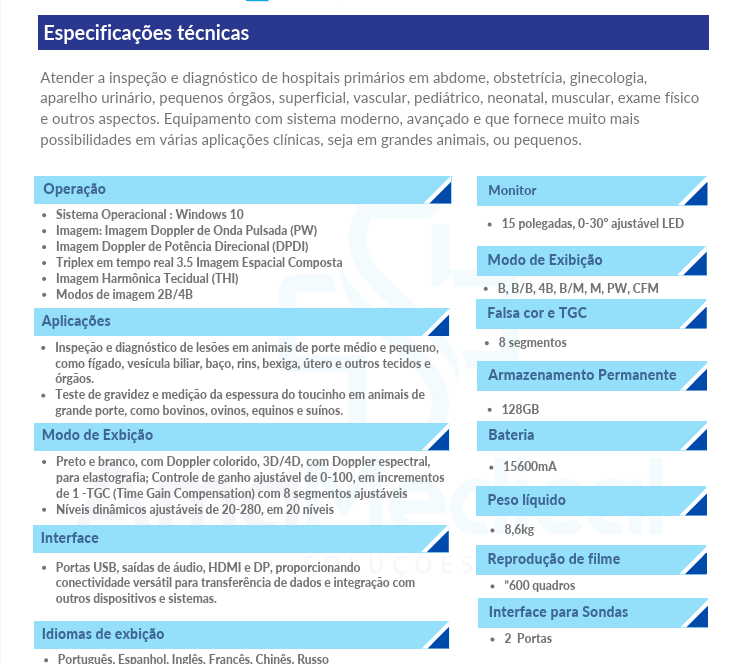 Ultrassom Portátil US30 Doppler Colorido DWP30