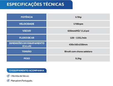 Bomba de Vácuo Tipo Membrana 1/3hp Fluxo de Ar de 128~135L/min - VAC29-BI