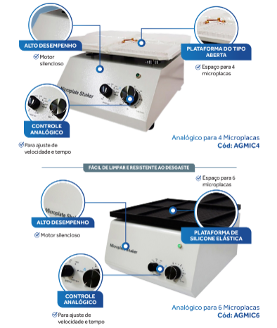 Agitador Analógico para 6 Microplacas, 700-2200RPM - AGMIC6