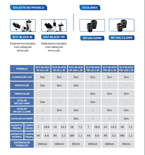 Estereomicroscópio Trinocular - ECZ-BLACK-TRI-180-L-BI