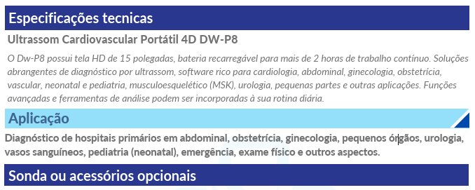 Ultrassom Cardiovascular Portátil 4D DW-P8/AMA US80