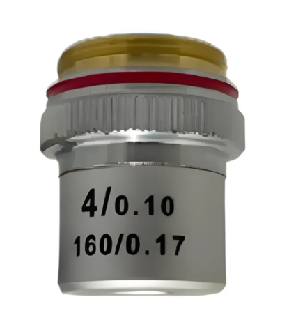 Lente Objetiva Acromática, Aumento 4x, com rosca de 20mm, cor Prata, peça de reposição Universal - OA4-S