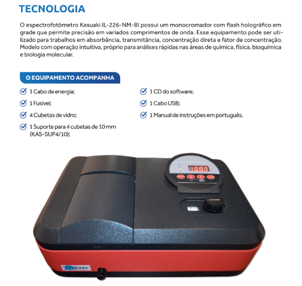 Espectrofotômetro Digital Faixa Visível de 325 à 1000nm e Largura de Banda de 4nm - IL-226-NM-BI