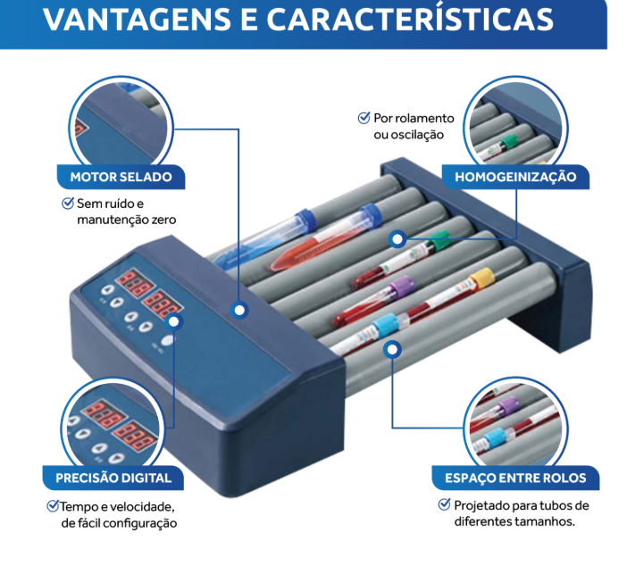 Agitador Digital Tipo Roller, 20-100RPM, Rolo: 236MM, Bivolt - AGROL-BI