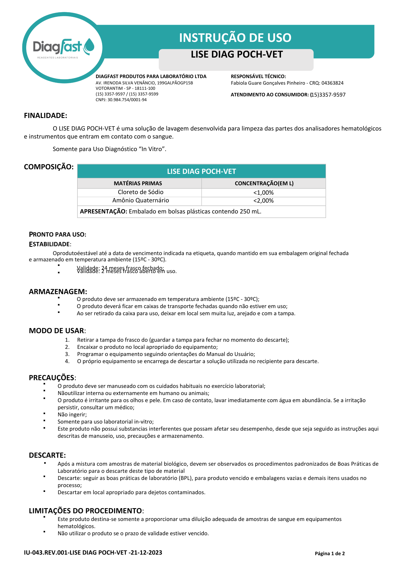 REAGENTES VET POCH -100