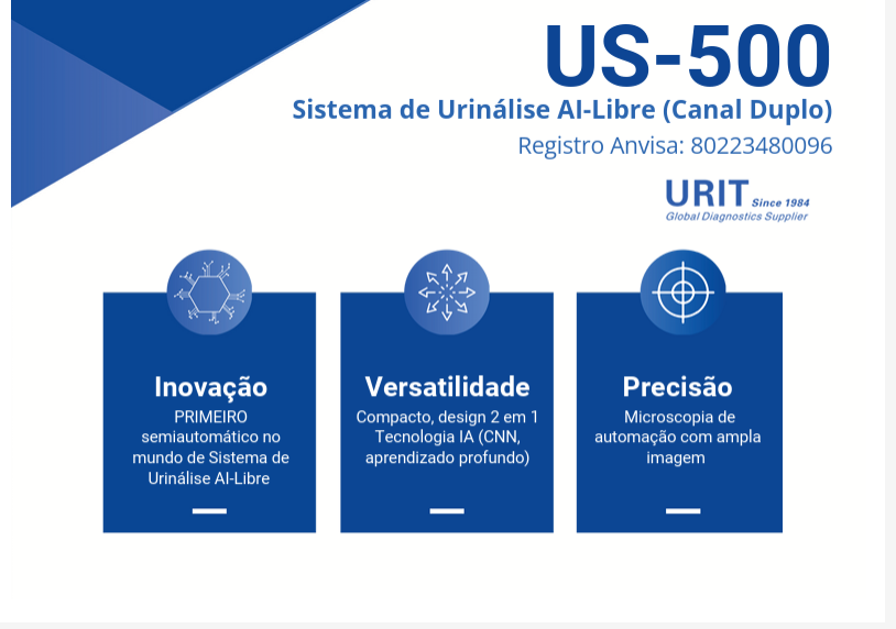 ANALISADOR URINÁLISE SEMI-AUTOMÁTICO URIT US-500  (Química e Sedimento)   