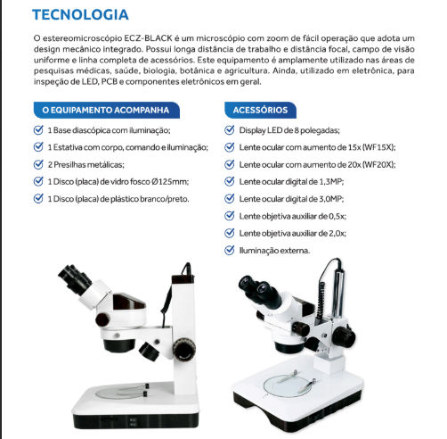 Estereomicroscópio Trinocular - ECZ-BLACK-TRI-90-L-BI