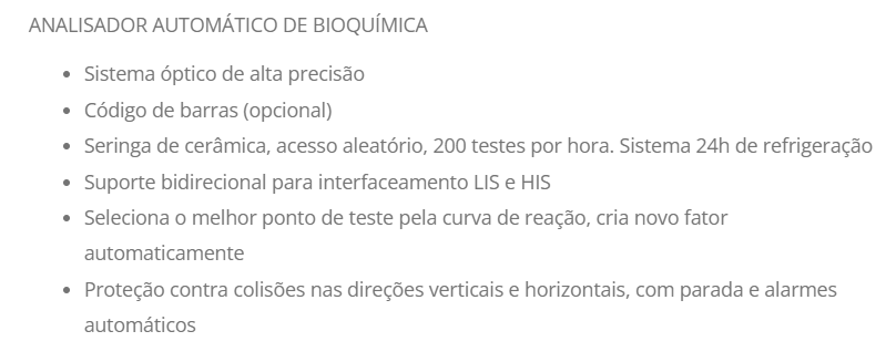 ANALISADOR AUTOMÁTICO DE BIOQUÍMICA E TURBIDIMETRIA PKL -125