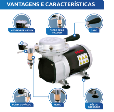 Bomba de Vácuo Tipo Membrana 1/3hp Fluxo de Ar de 128~135L/min - VAC29-BI