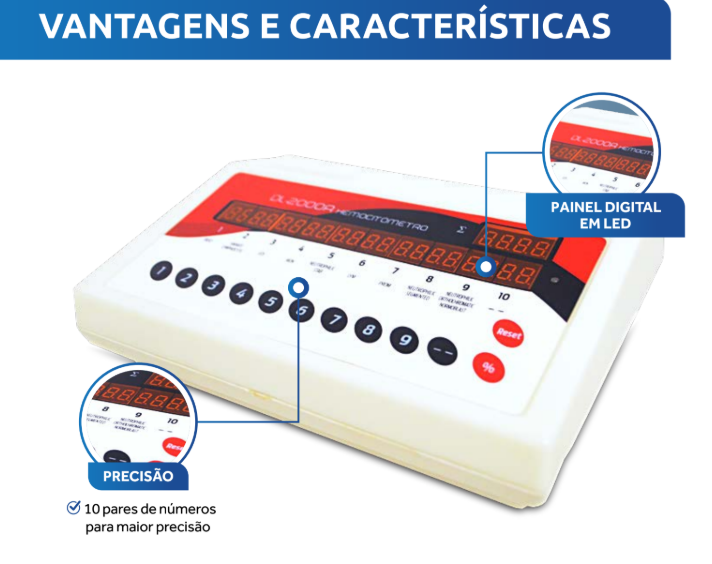 Contador Digital de Células Sanguíneas, 12 Teclas - DL-2000-A-BI