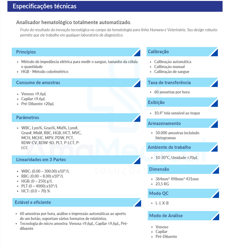 Analisador Hematológico AMA H-6021 - 3 partes (EQUIPAMENTO FECHADO)