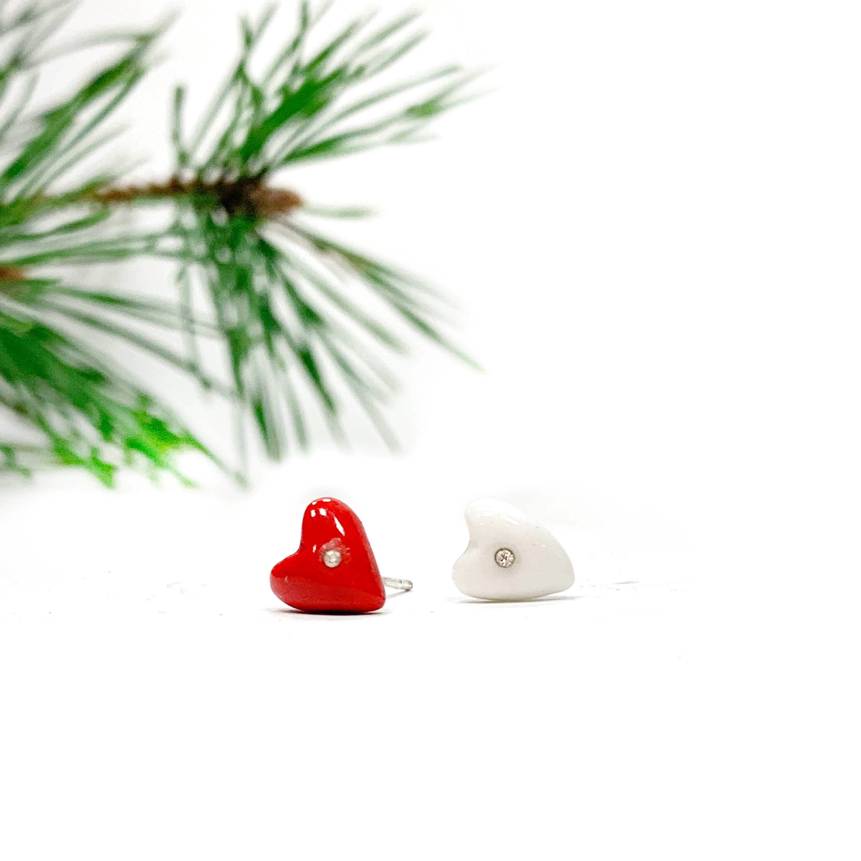 Balto porceliano mini auskarai MYLIU KALĖDAS