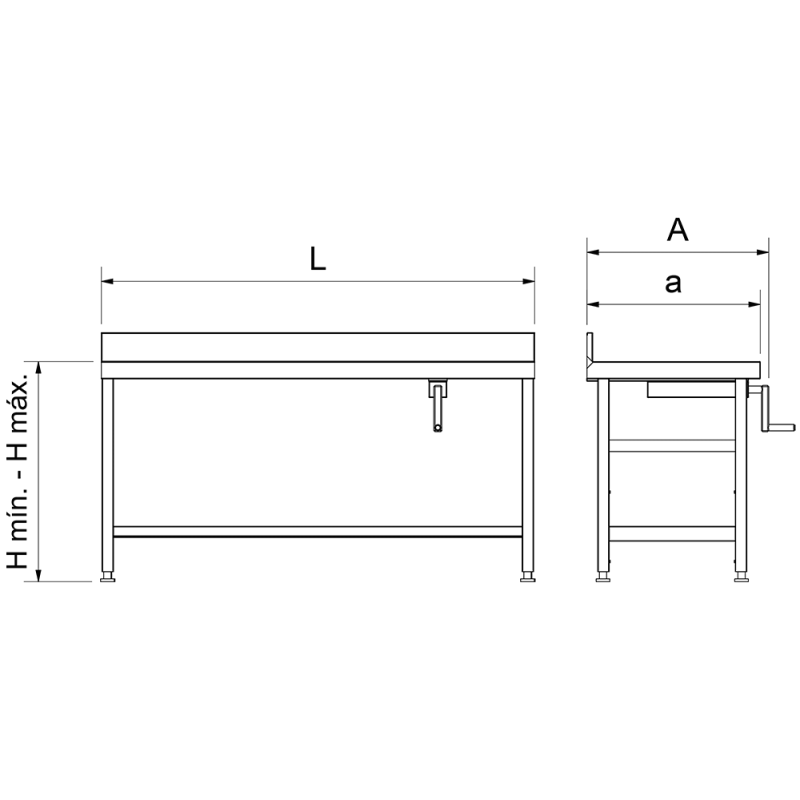 Mesa mural inox con sistema de elevación