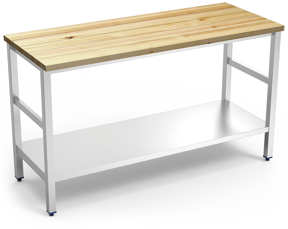 Isla de cocina inox con encimera de madera de pino