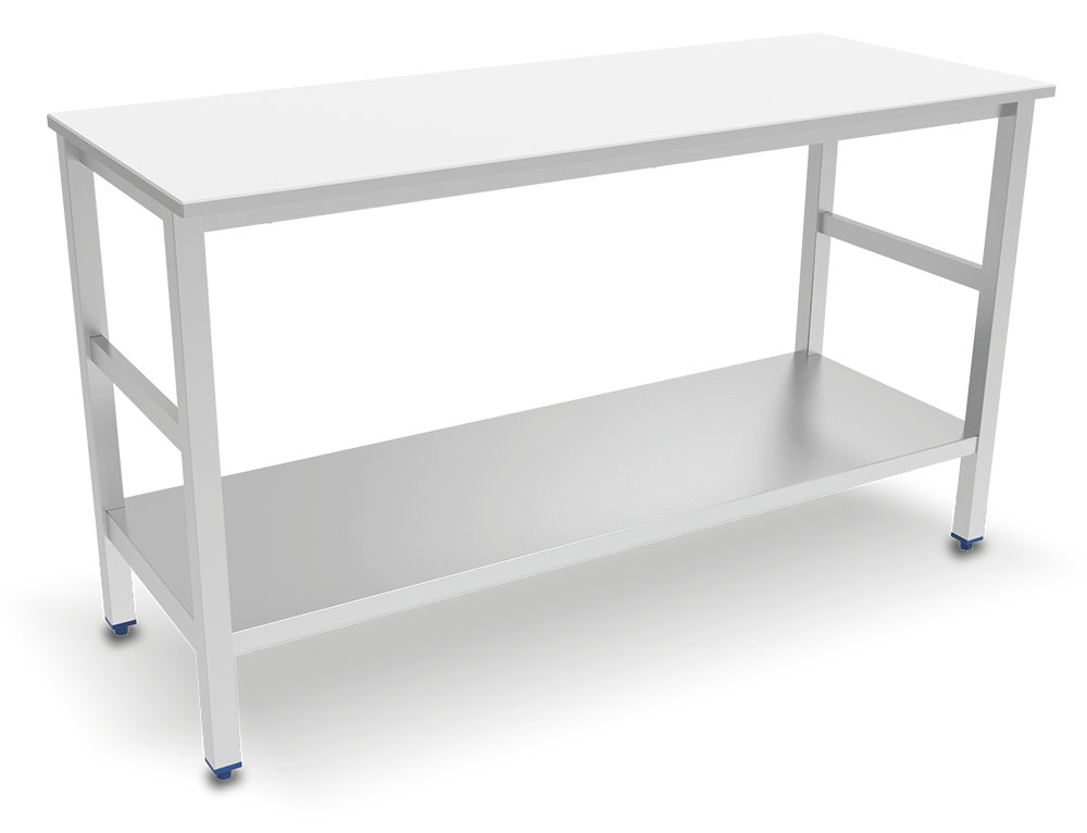 Mesa central encimera de polietileno con entrepaño