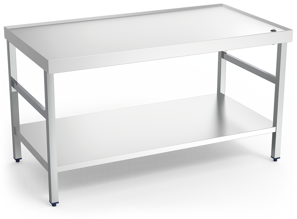 Mesas centrales con reborde y desagüe y entrepaño