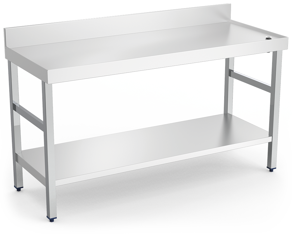 Mesas murales con reborde y desagüe y entrepaño