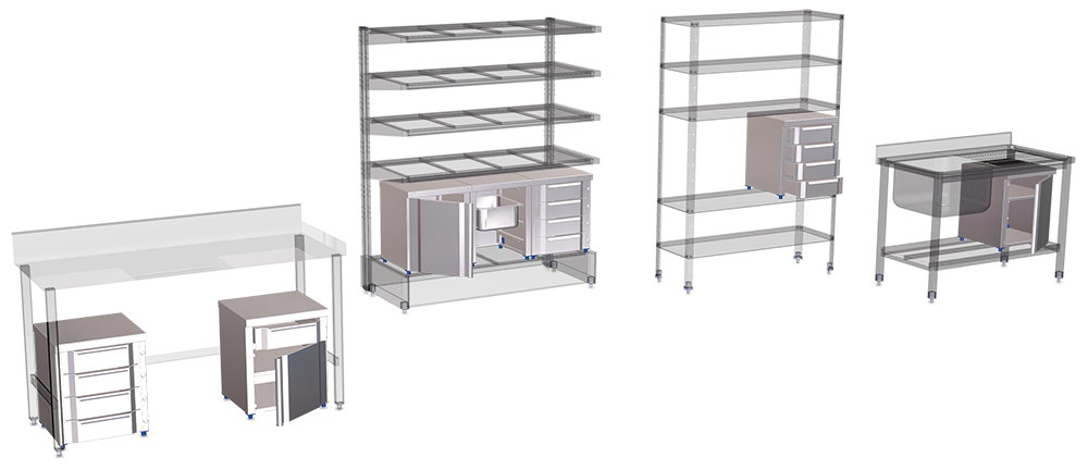  Box modular inox con cuatro cajones 