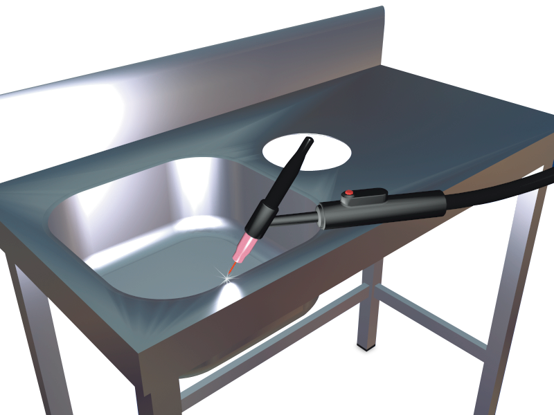 Fregadero inox rectangular soldado a mesa sin desagüe