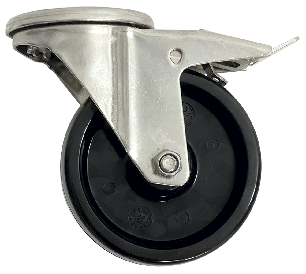 Rueda anticalórica con freno en acero inoxidable ø100 mm.