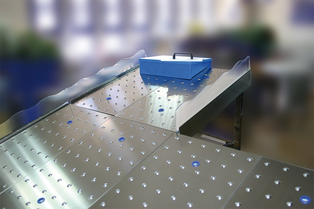 Tajo-expositor de fibra azul para mostra dor de pescadería