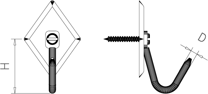 Gancho de varilla inox para atornillar especial jamones